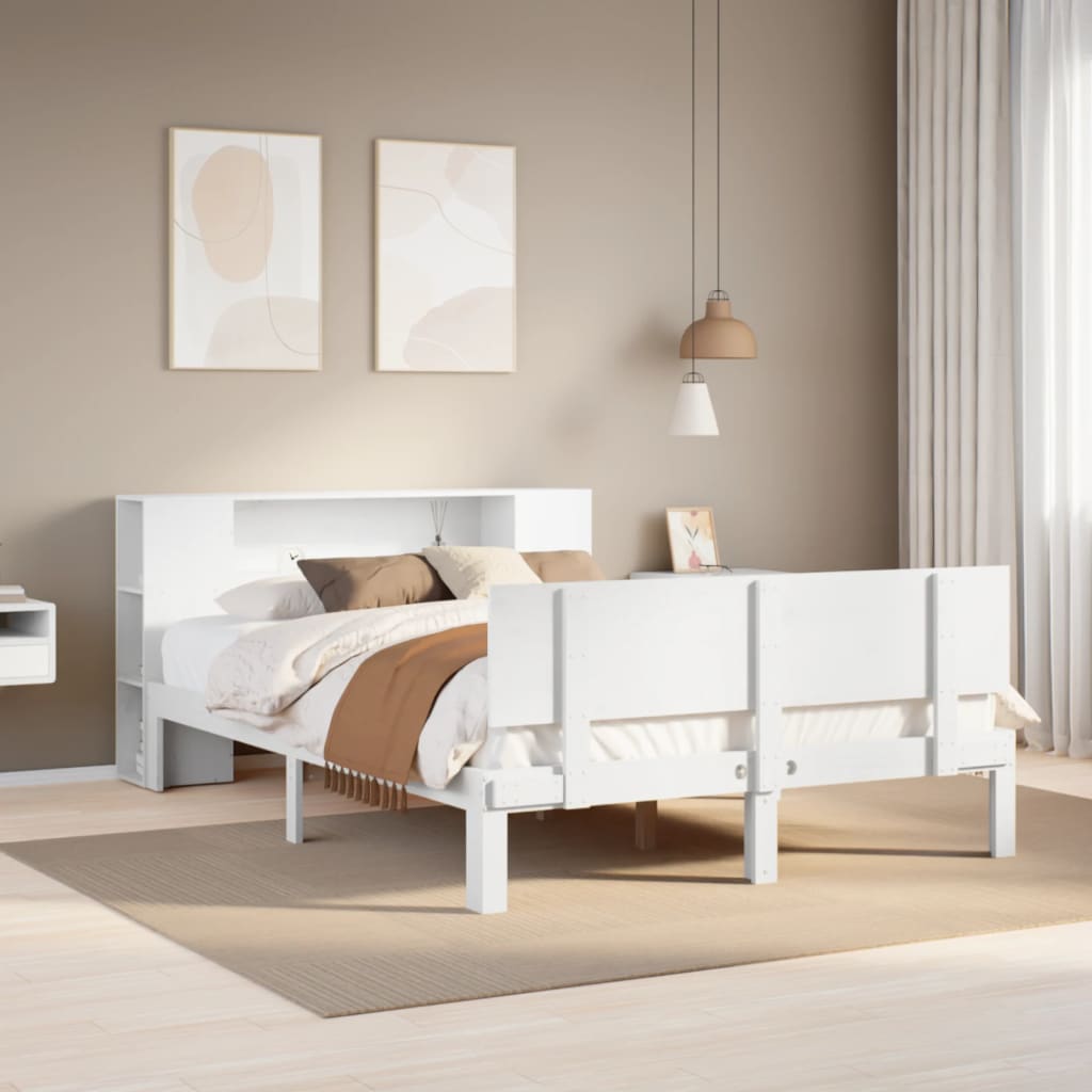 Letto Libreria Senza Materasso Bianco 160x200 Cm Legno Di Pino - Image 4