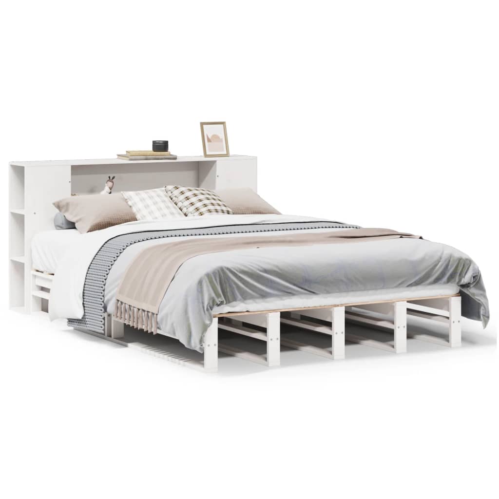 Letto Libreria Senza Materasso Bianco 140x190 Cm Legno Massello
