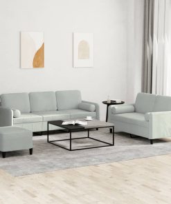 Set Di Divani 3 Pz Con Cuscini Grigio Chiaro In Velluto