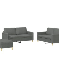 Set Di Divani 3 Pz Con Cuscini Grigio Scuro In Tessuto