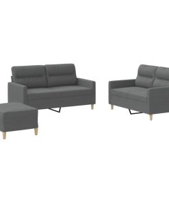 Set Di Divani 3 Pz Con Cuscini Grigio Scuro In Tessuto