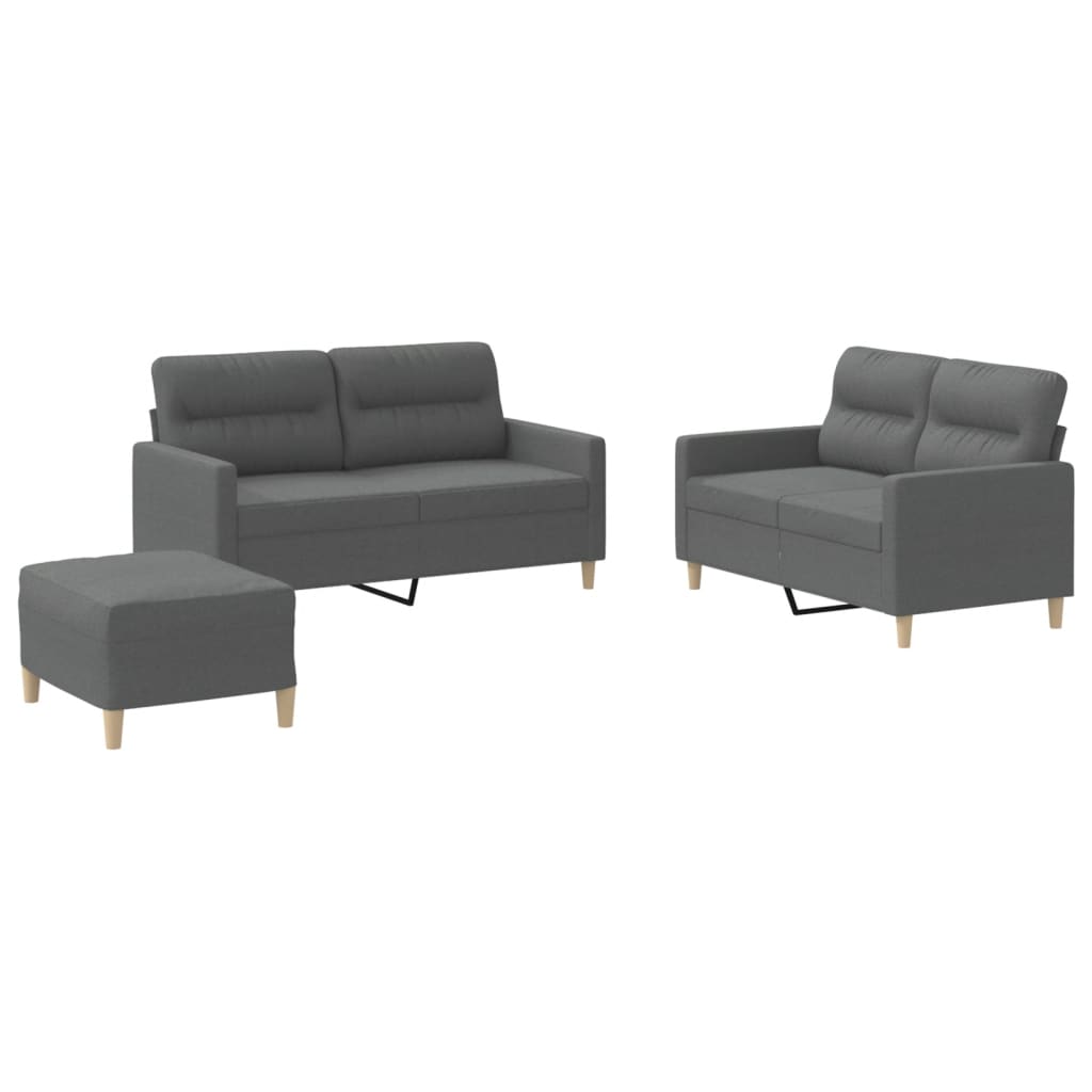Set Di Divani 3 Pz Con Cuscini Grigio Scuro In Tessuto