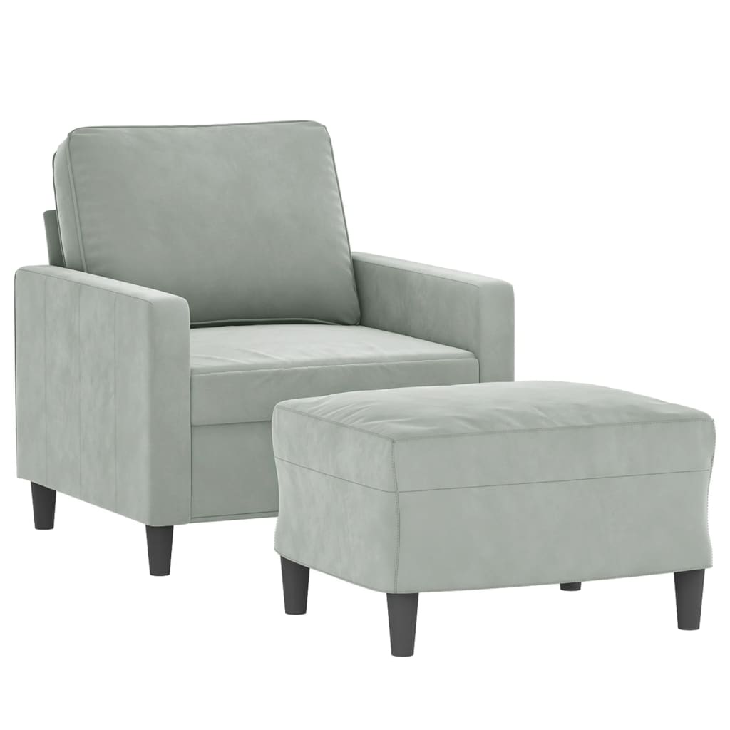 Poltrona Con Poggiapiedi Grigio Chiaro 60 Cm In Velluto