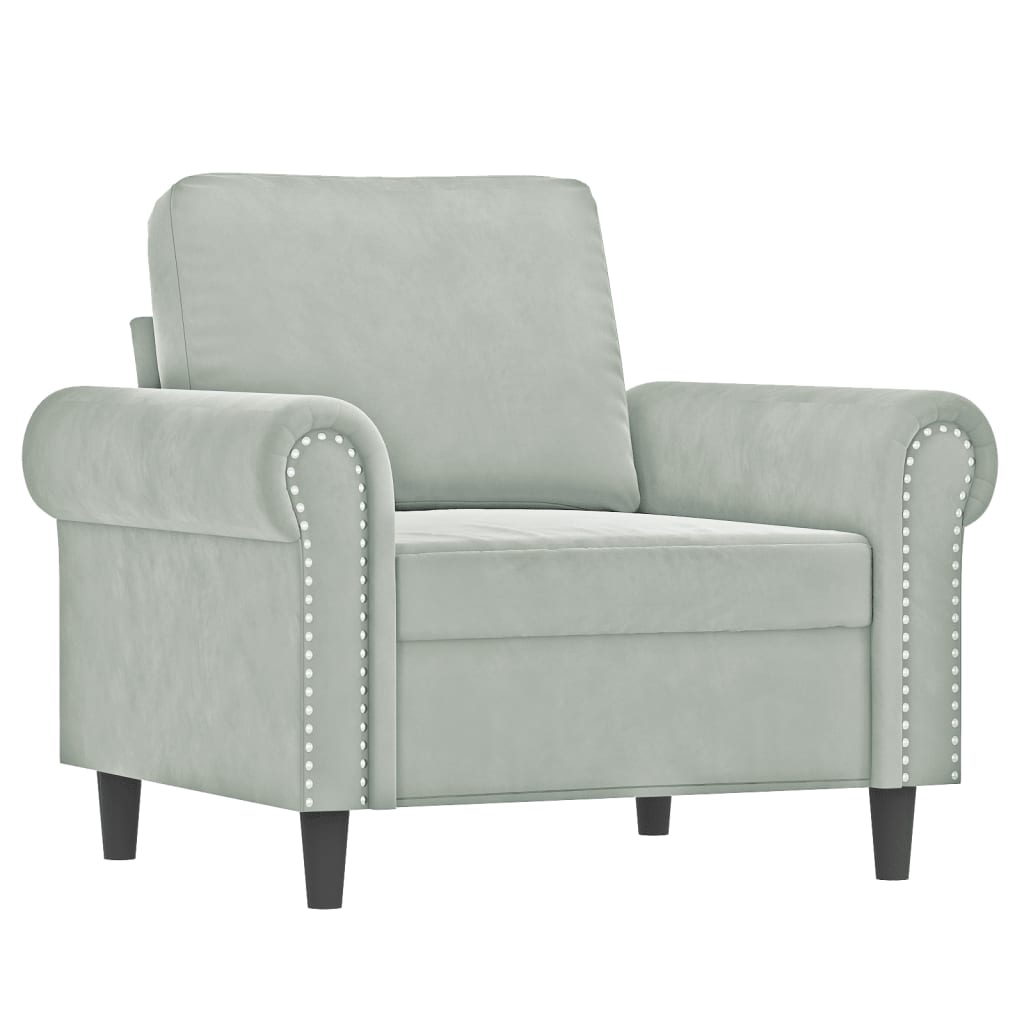Poltrona Con Poggiapiedi Grigio Chiaro 60 Cm In Velluto