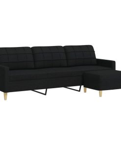 Divano A 3 Posti Con Poggiapiedi Nero 210cm In Tessuto