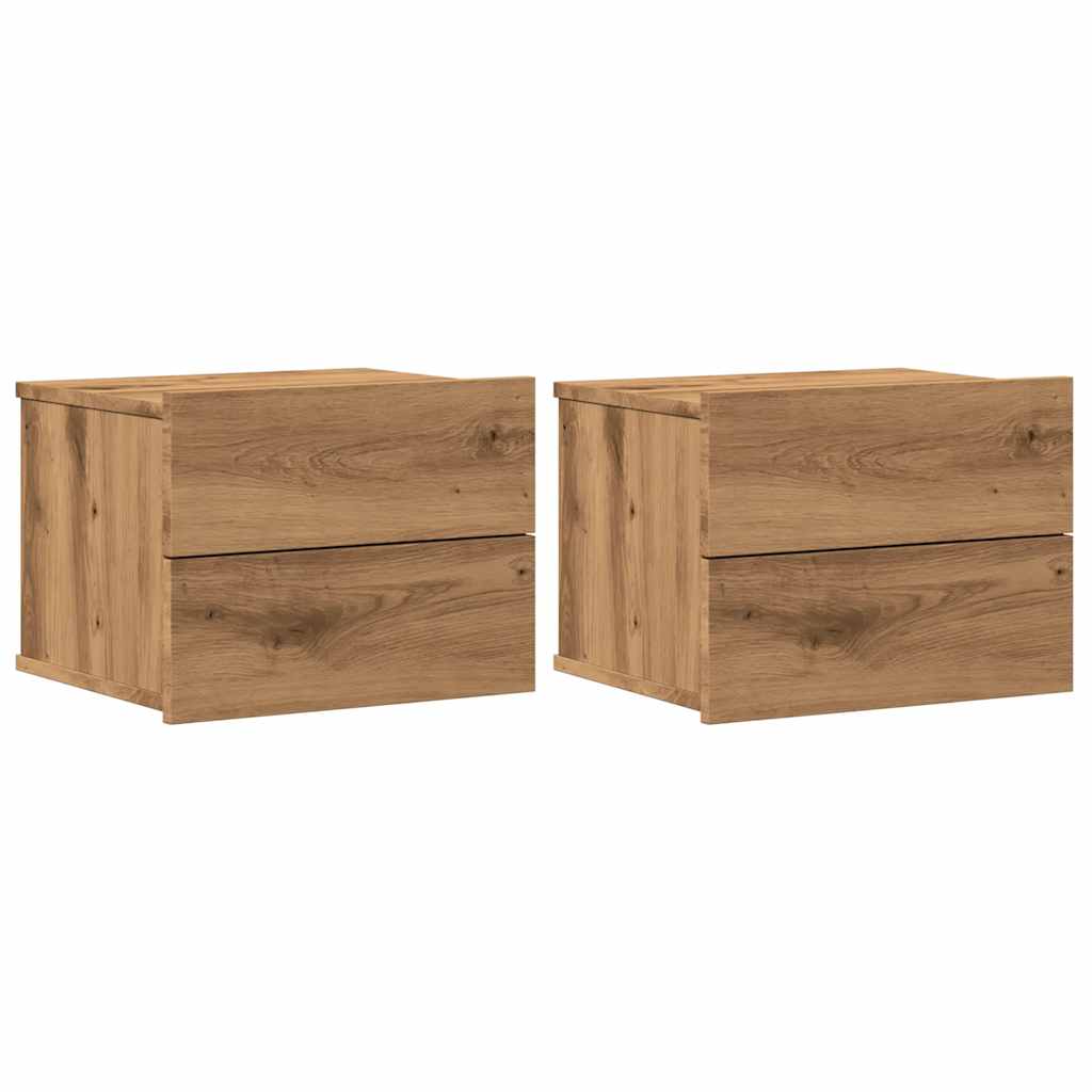 Comodini A Muro 2 Pz Rovere Artigianale 40x32x30 cm - Image 4