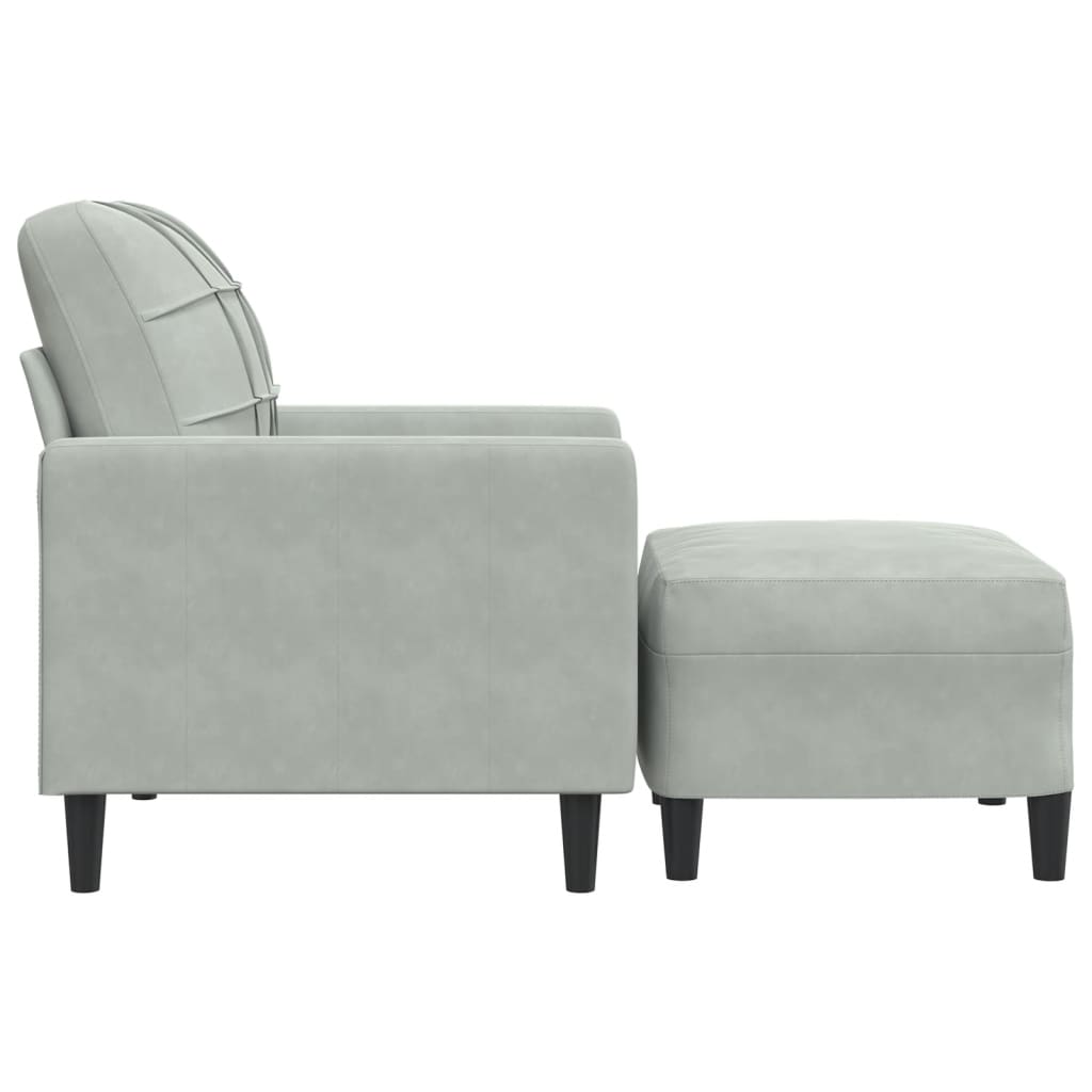 Poltrona Con Poggiapiedi Grigio Chiaro 60 Cm In Velluto