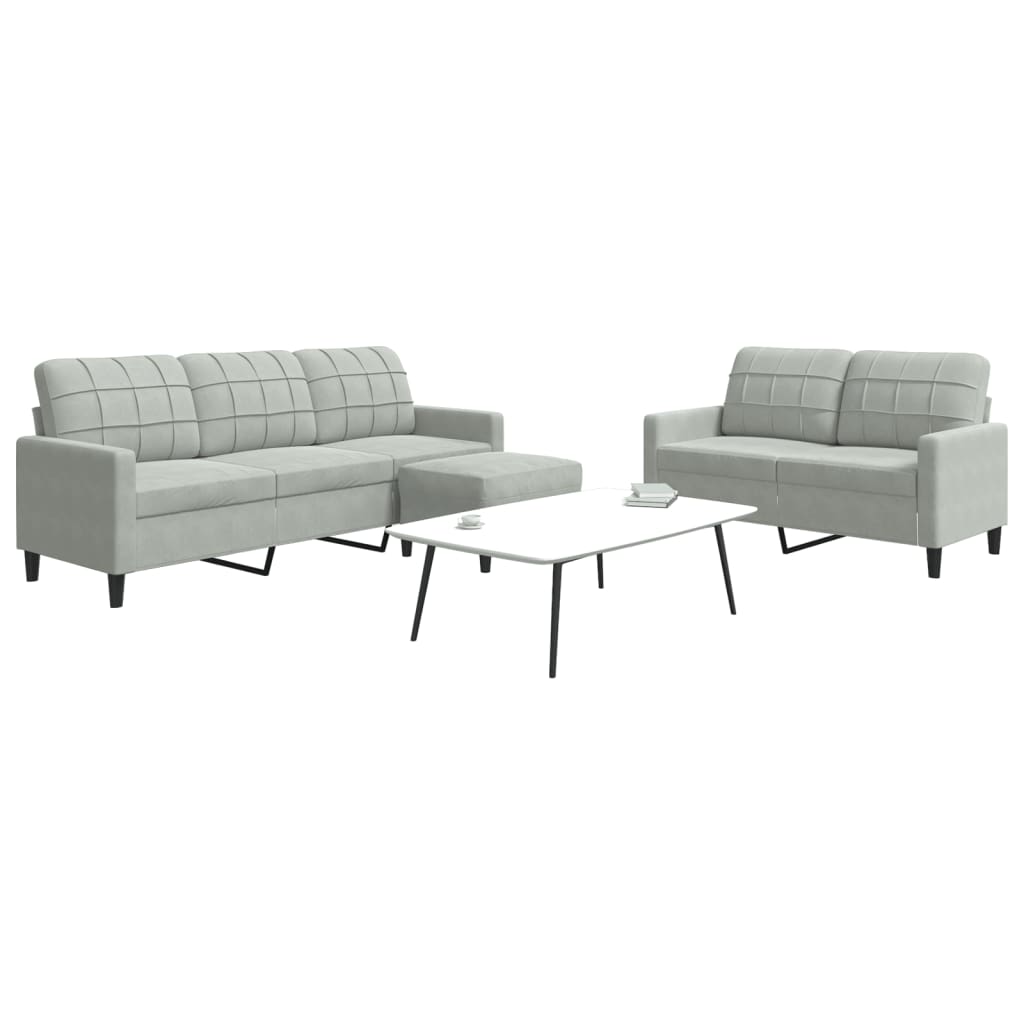 Set Di Divani 3 Pz Con Cuscini Grigio Chiaro In Velluto - Image 4