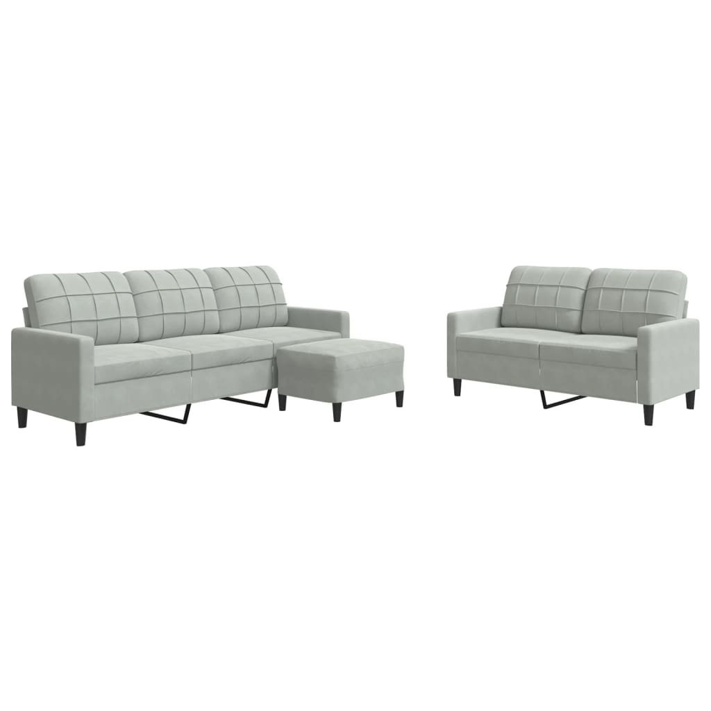 Set Di Divani 3 Pz Con Cuscini Grigio Chiaro In Velluto - Image 6