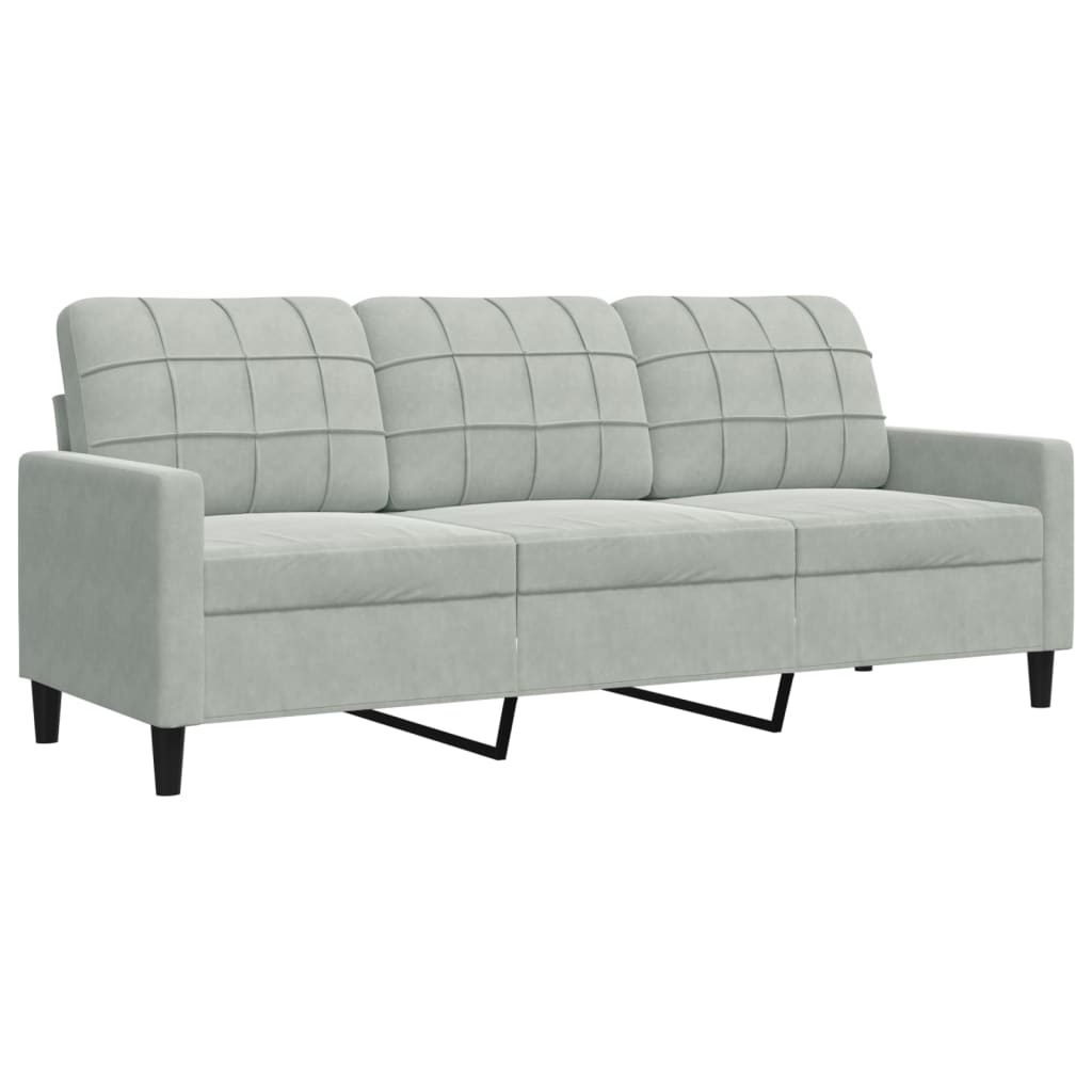 Set Di Divani 3 Pz Con Cuscini Grigio Chiaro In Velluto - Image 2