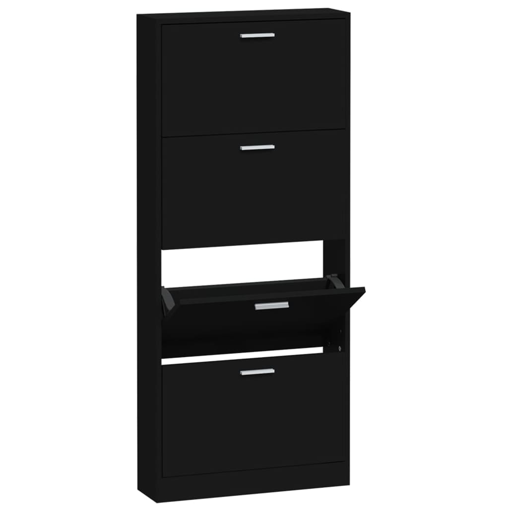 Scarpiera Nera 59x17x150 Cm In Legno Multistrato
