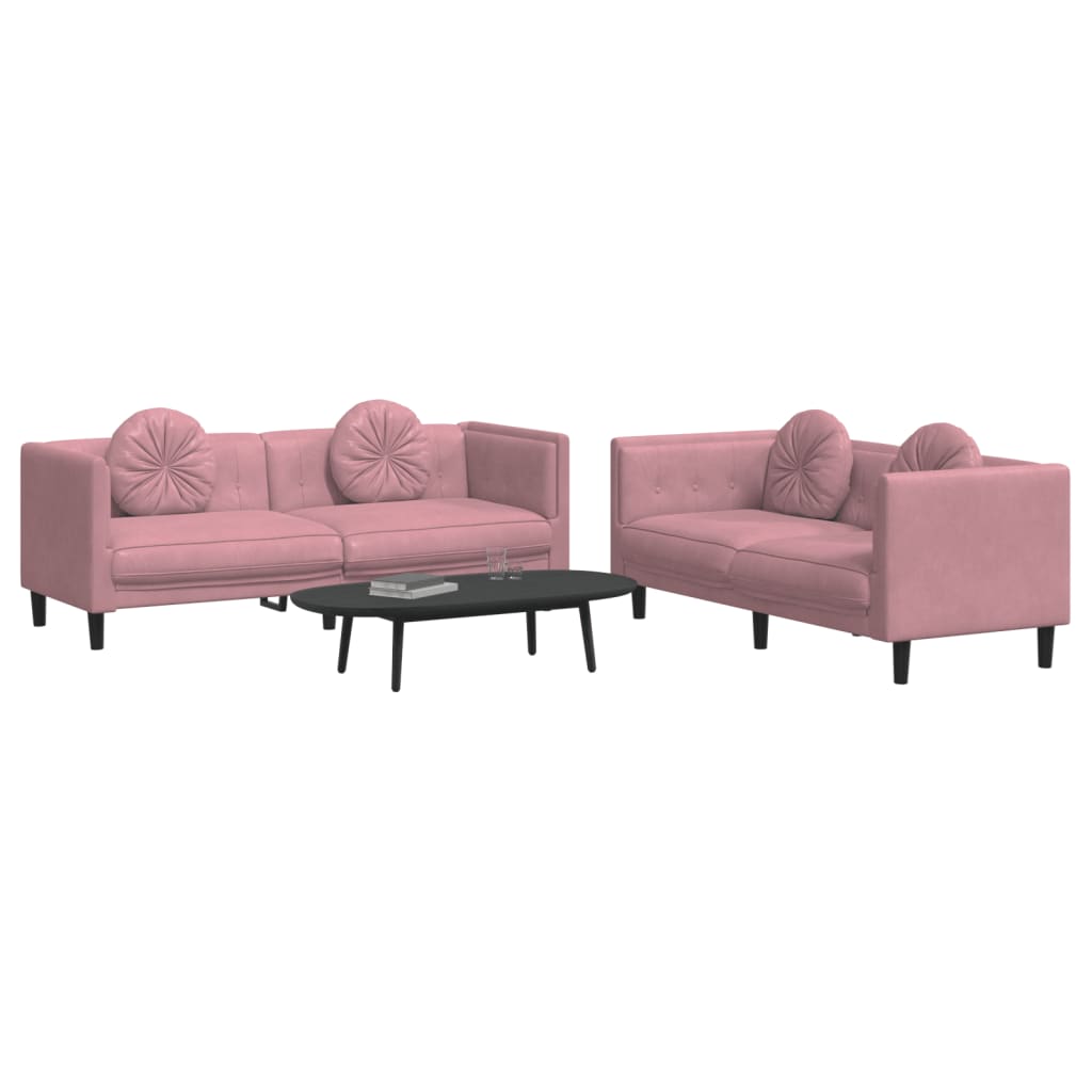Set Di Divani 2 Pz Con Cuscini Rosa In Velluto