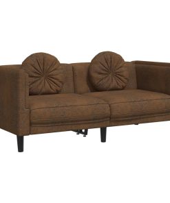 Set Di Divani 3 Pz Con Cuscini Marrone In Velluto