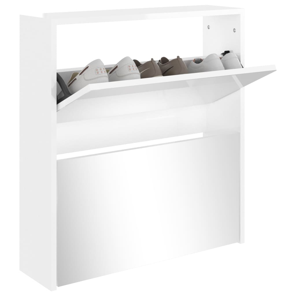 Scarpiera Con Specchio A 2 Livelli Bianco Lucido 63x17x67 cm - Image 4