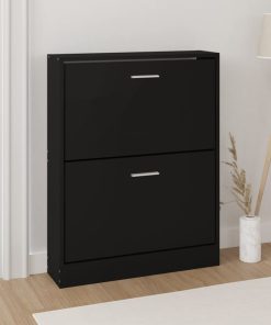 Scarpiera Nero 59x17x81 Cm In Legno Multistrato