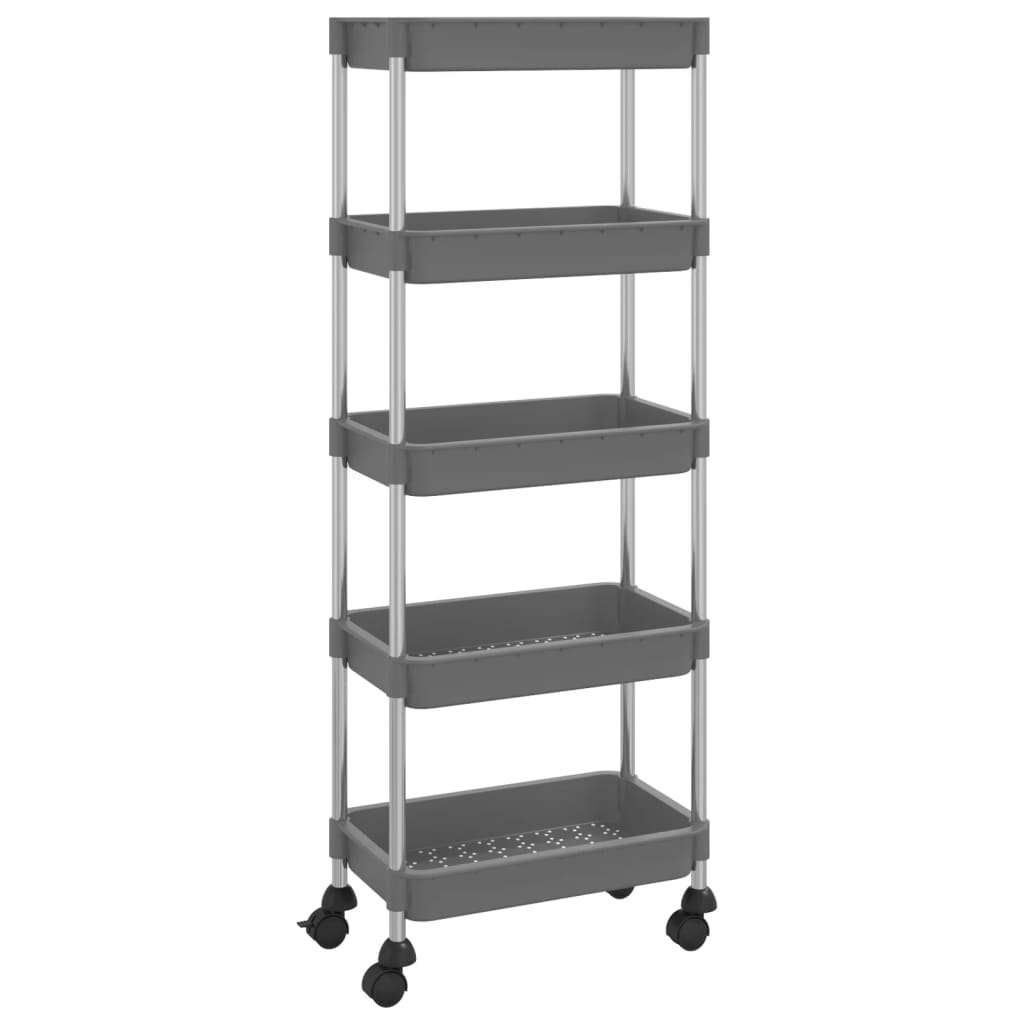 Carrello Da Cucina 5 Ripiani Grigio 42x29x128 Cm Ferro E Abs