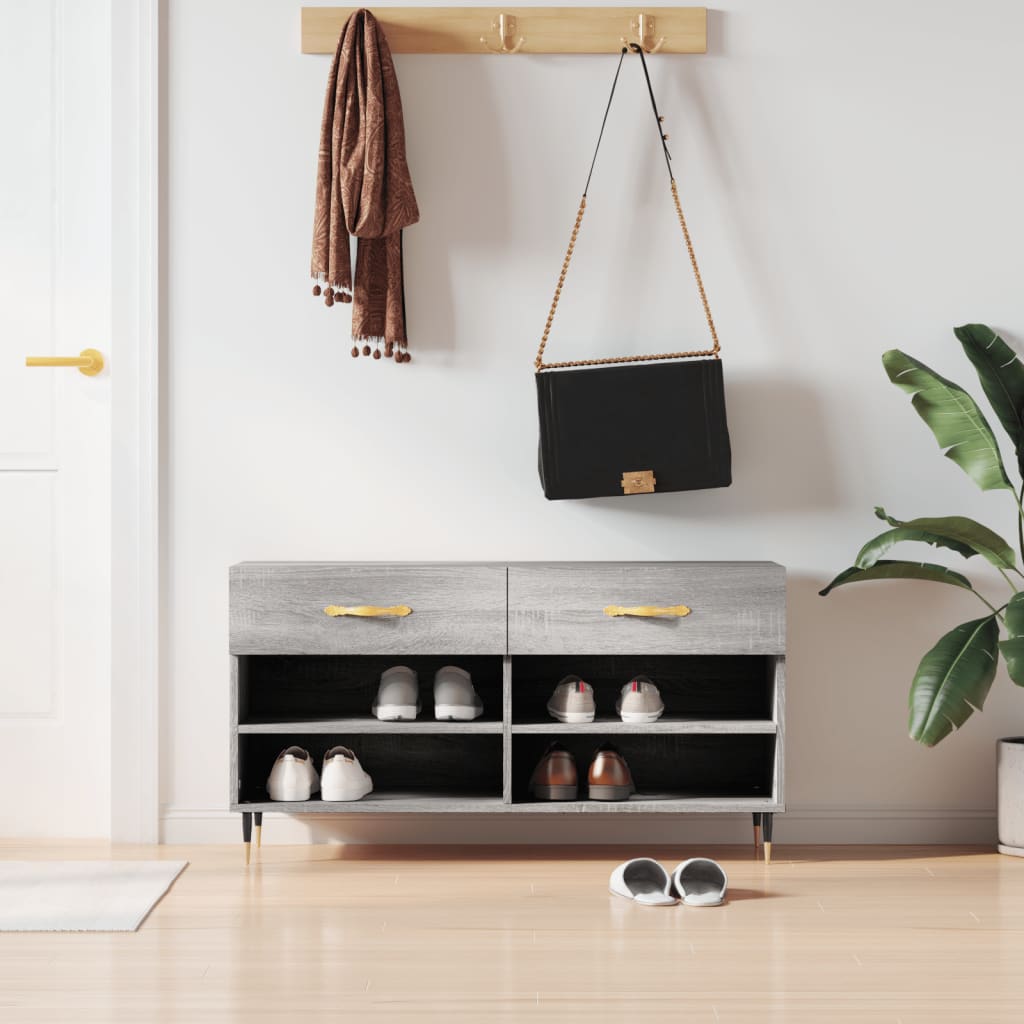 Panca Porta Scarpe Grigio Sonoma 102x35x55 Cm Legno Multistrato