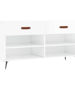 Panca Porta Scarpe Bianco Lucido 102x35x55 Cm Legno Multistrato