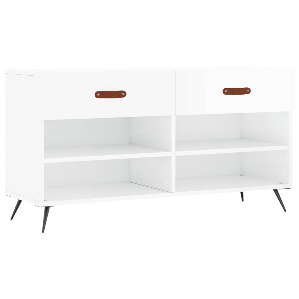 Panca Porta Scarpe Bianco Lucido 102x35x55 Cm Legno Multistrato