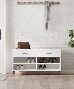 Panca Porta Scarpe Bianco Lucido 102x35x55 Cm Legno Multistrato