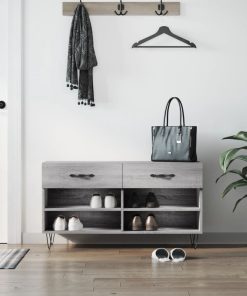 Panca Porta Scarpe Grigio Sonoma 102x35x55 Cm Legno Multistrato