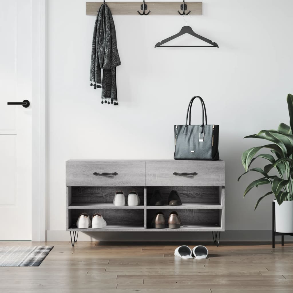 Panca Porta Scarpe Grigio Sonoma 102x35x55 Cm Legno Multistrato