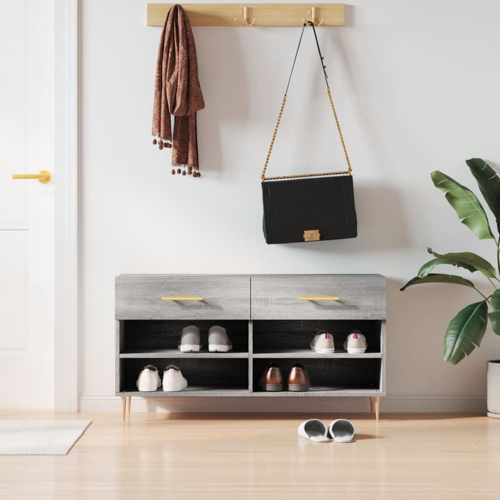 Panca Porta Scarpe Grigio Sonoma 102x35x55 Cm Legno Multistrato