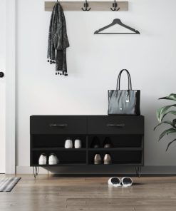 Panca Porta Scarpe Nera 102x35x55 Cm In Legno Multistrato