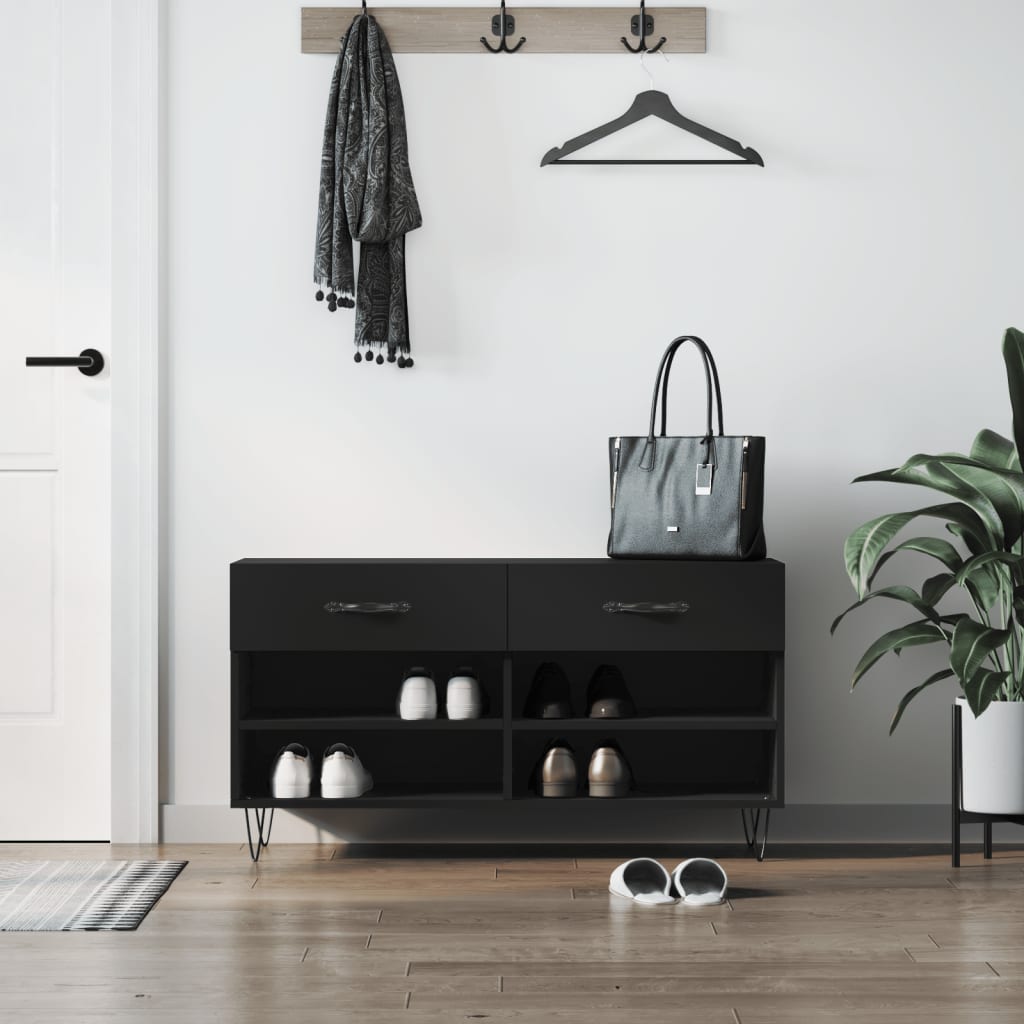 Panca Porta Scarpe Nera 102x35x55 Cm In Legno Multistrato