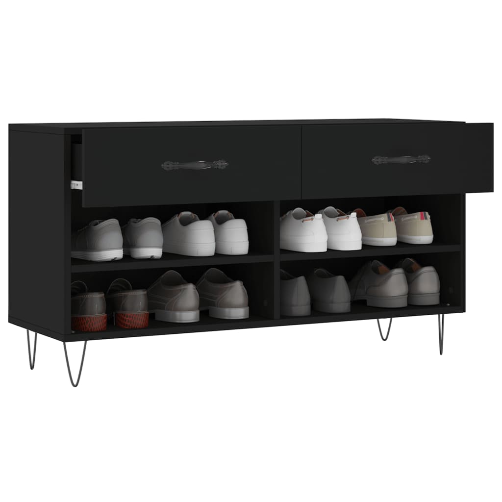 Panca Porta Scarpe Nera 102x35x55 Cm In Legno Multistrato - Image 4