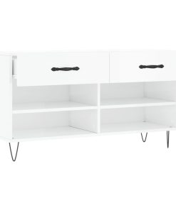 Panca Porta Scarpe Bianco Lucido 102x35x55 Cm Legno Multistrato