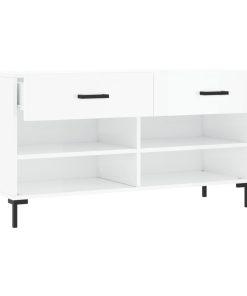 Panca Porta Scarpe Bianco Lucido 102x35x55 Cm Legno Multistrato