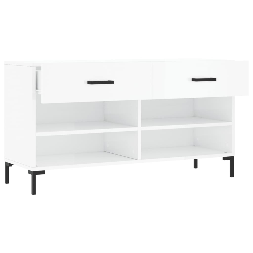 Panca Porta Scarpe Bianco Lucido 102x35x55 Cm Legno Multistrato