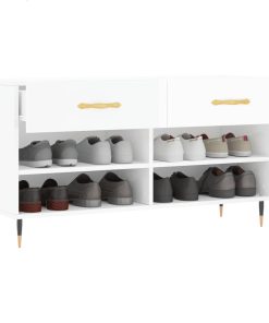 Panca Porta Scarpe Bianco Lucido 102x35x55 Cm Legno Multistrato