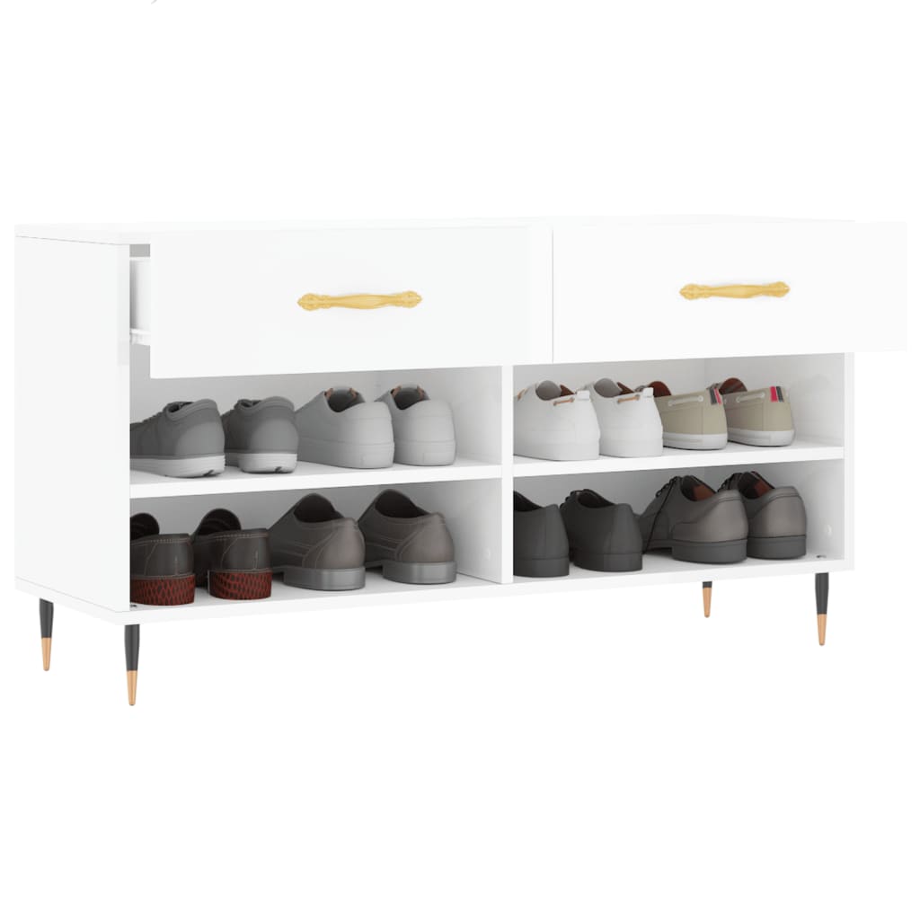 Panca Porta Scarpe Bianco Lucido 102x35x55 Cm Legno Multistrato