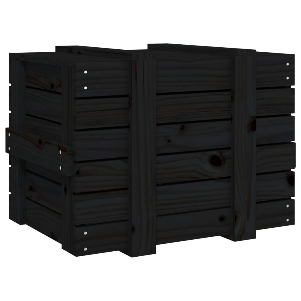 Contenitore Portaoggetti Nero 58x40,5x42 Cm Legno Massello Pino - Image 4