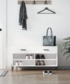 Panca Porta Scarpe Bianca 102x35x55 Cm In Legno Multistrato