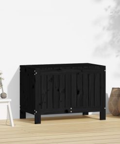 Contenitore Da Giardino Nero 76x42,5x54 Cm Legno Massello Pino