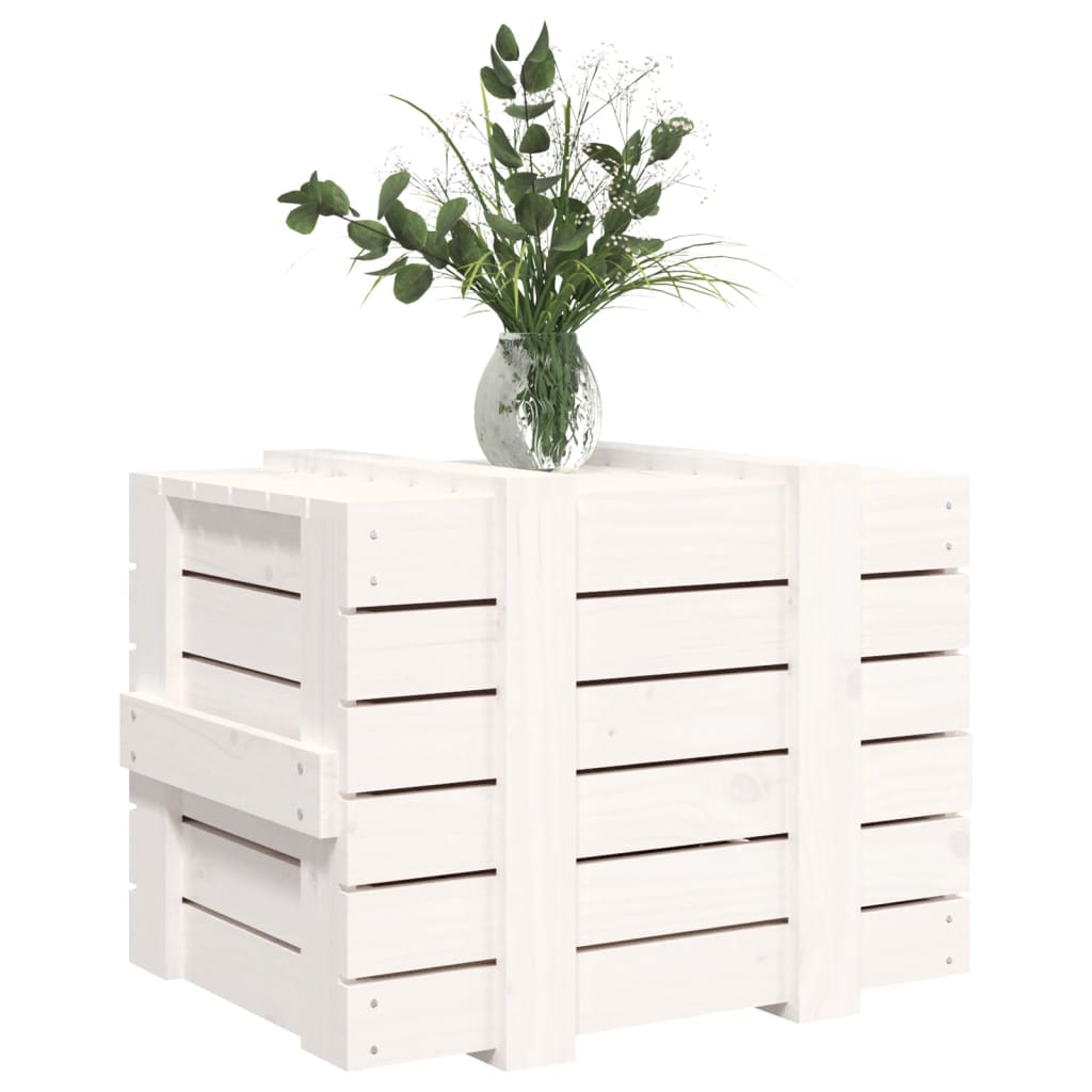 Contenitore Portaoggetti Bianco 58x40,5x42 Cm Massello Di Pino