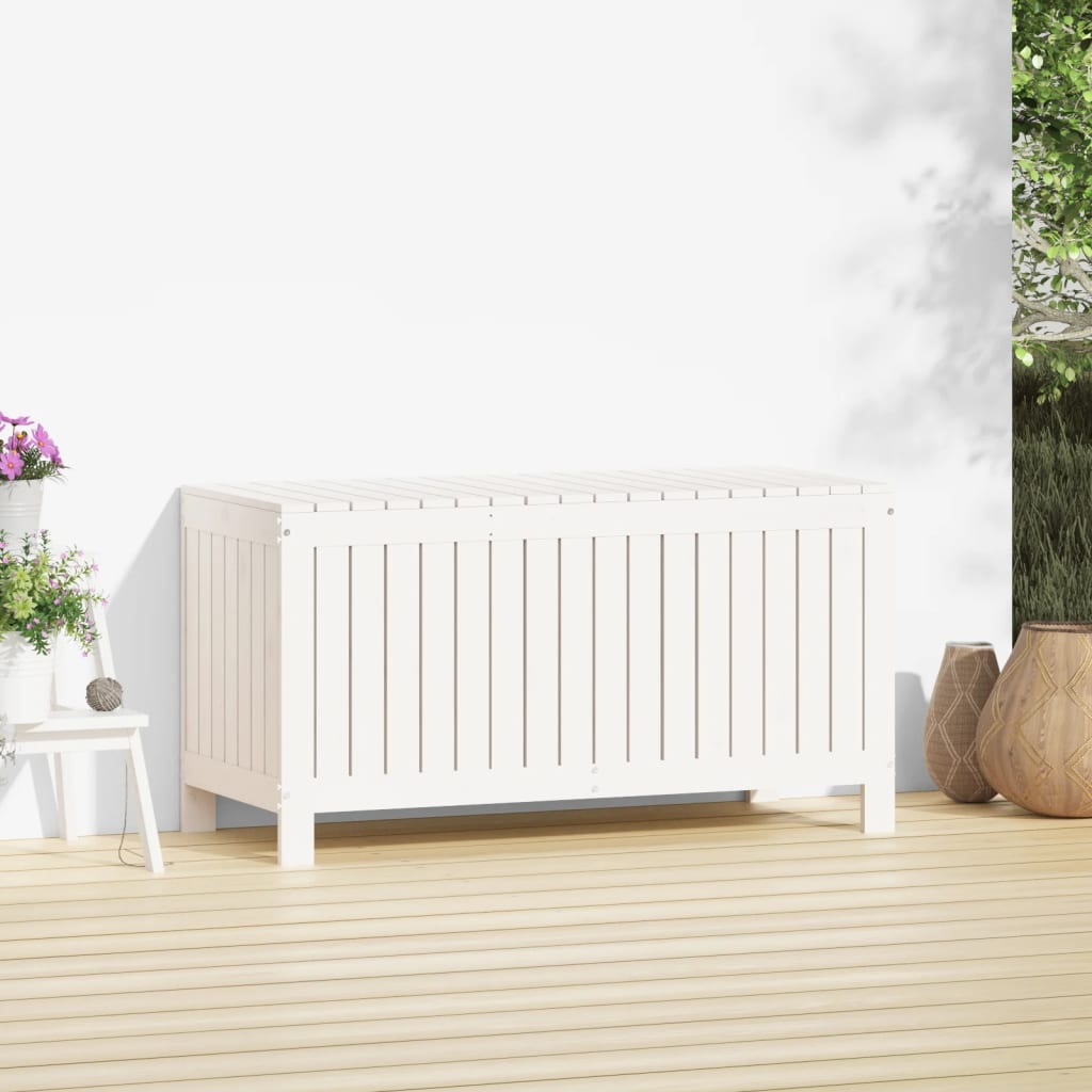 Contenitore Da Giardino Bianco 115x49x60 Cm Legno Massello Pino