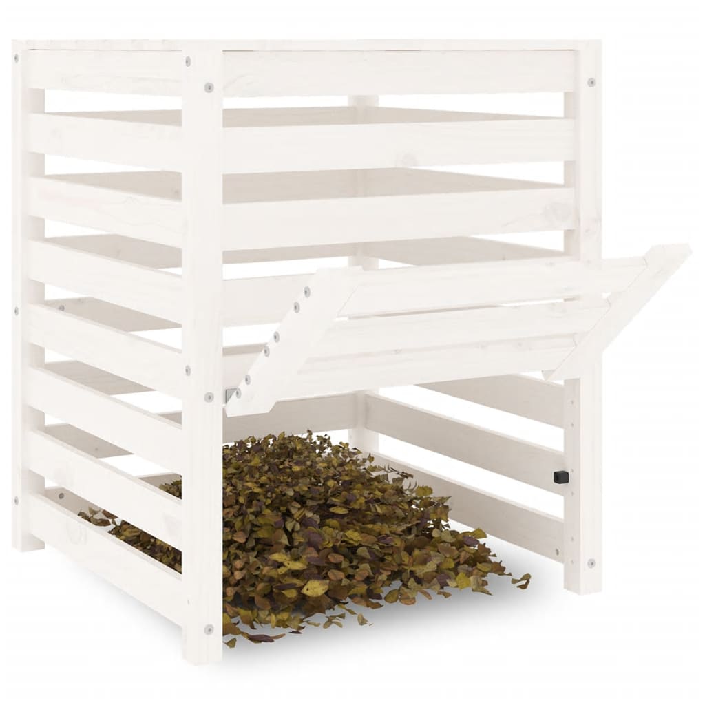 Compostiera Bianca 63,5x63,5x77,5 Cm In Legno Massello Di Pino
