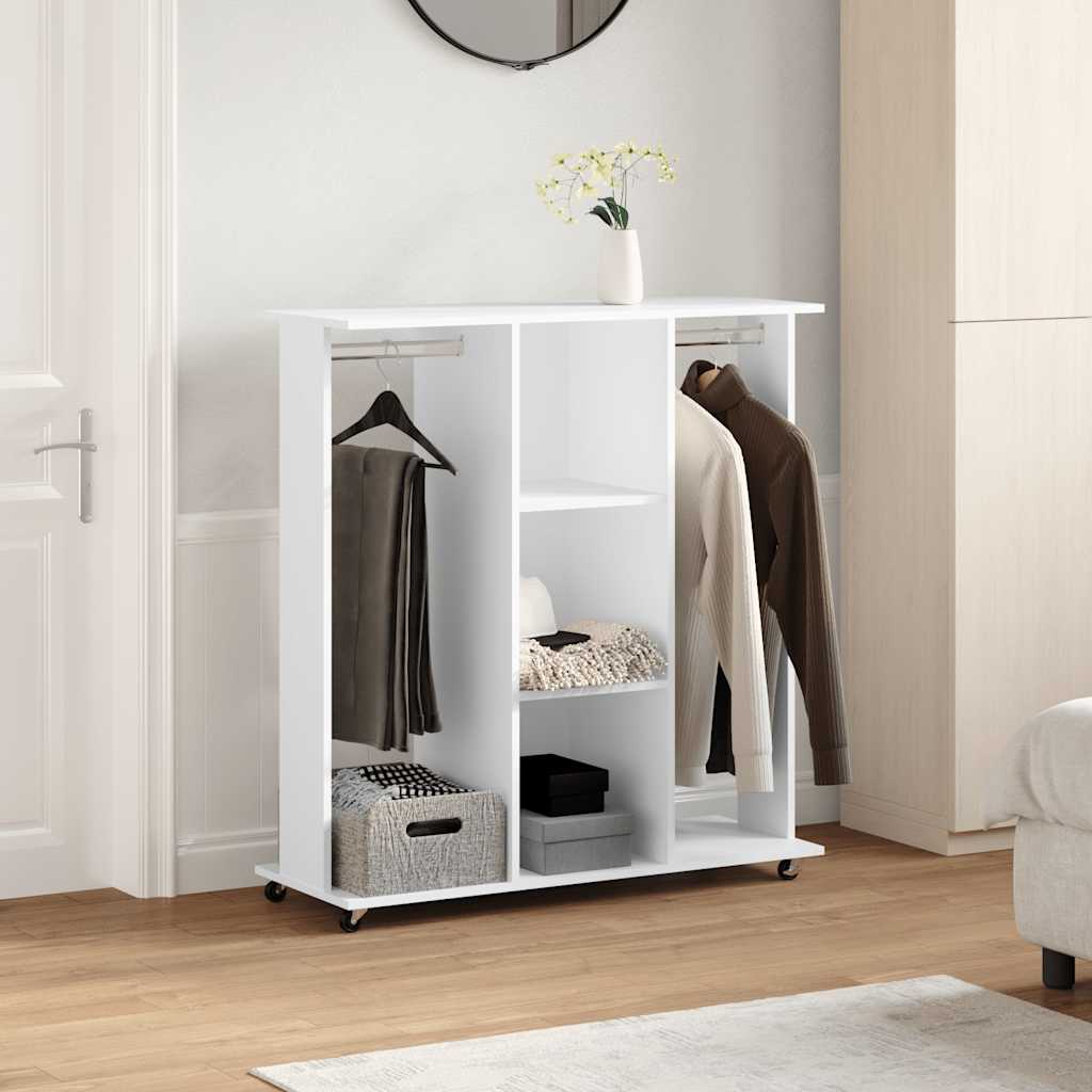 Armadio Con Ruote Bianco 102x38x110 Cm In Legno Multistrato