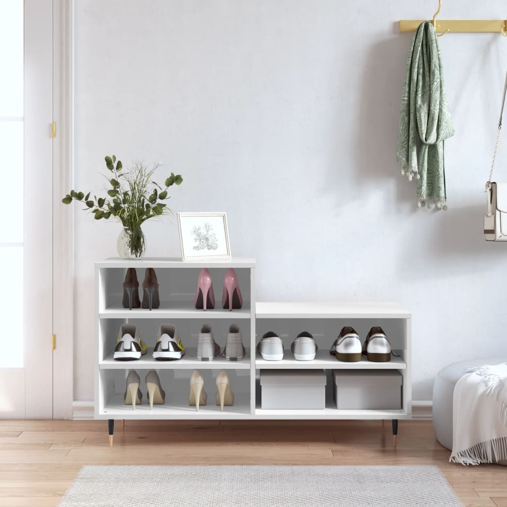 Scarpiera Bianco Lucido 102x36x60 Cm In Legno Multistrato - Image 5