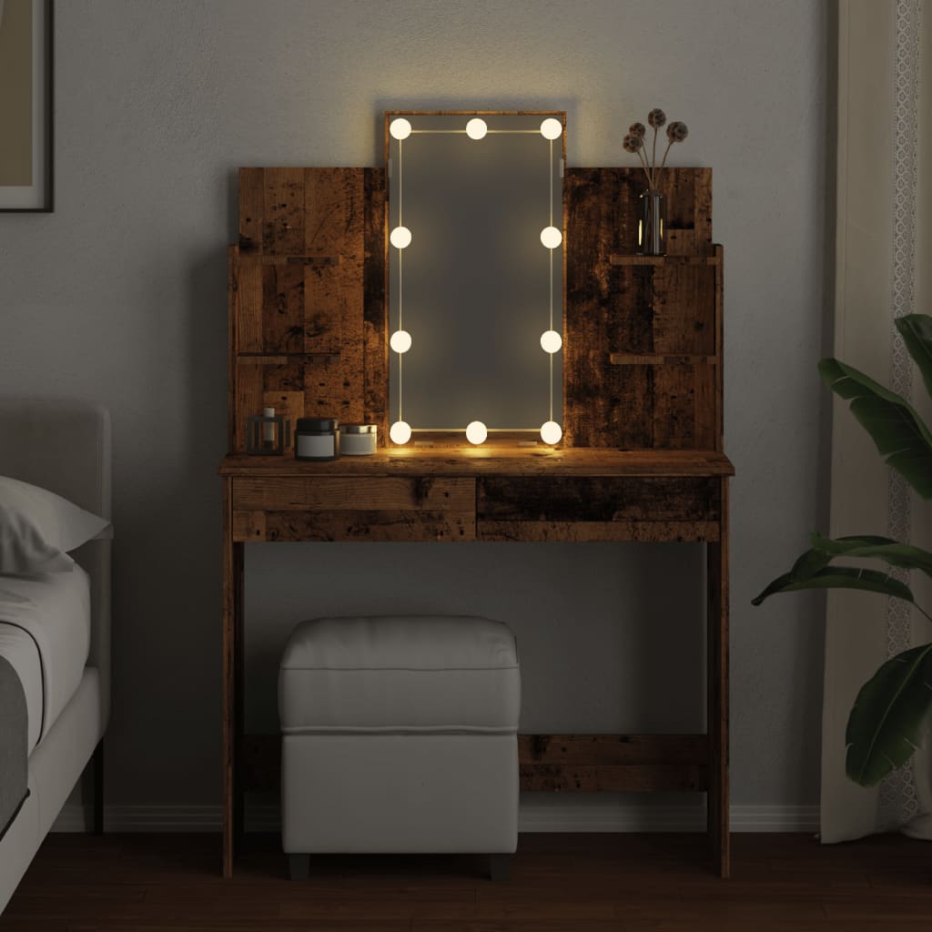 Toeletta Con Luci Led Legno Antico 96x40x142 cm - Image 2