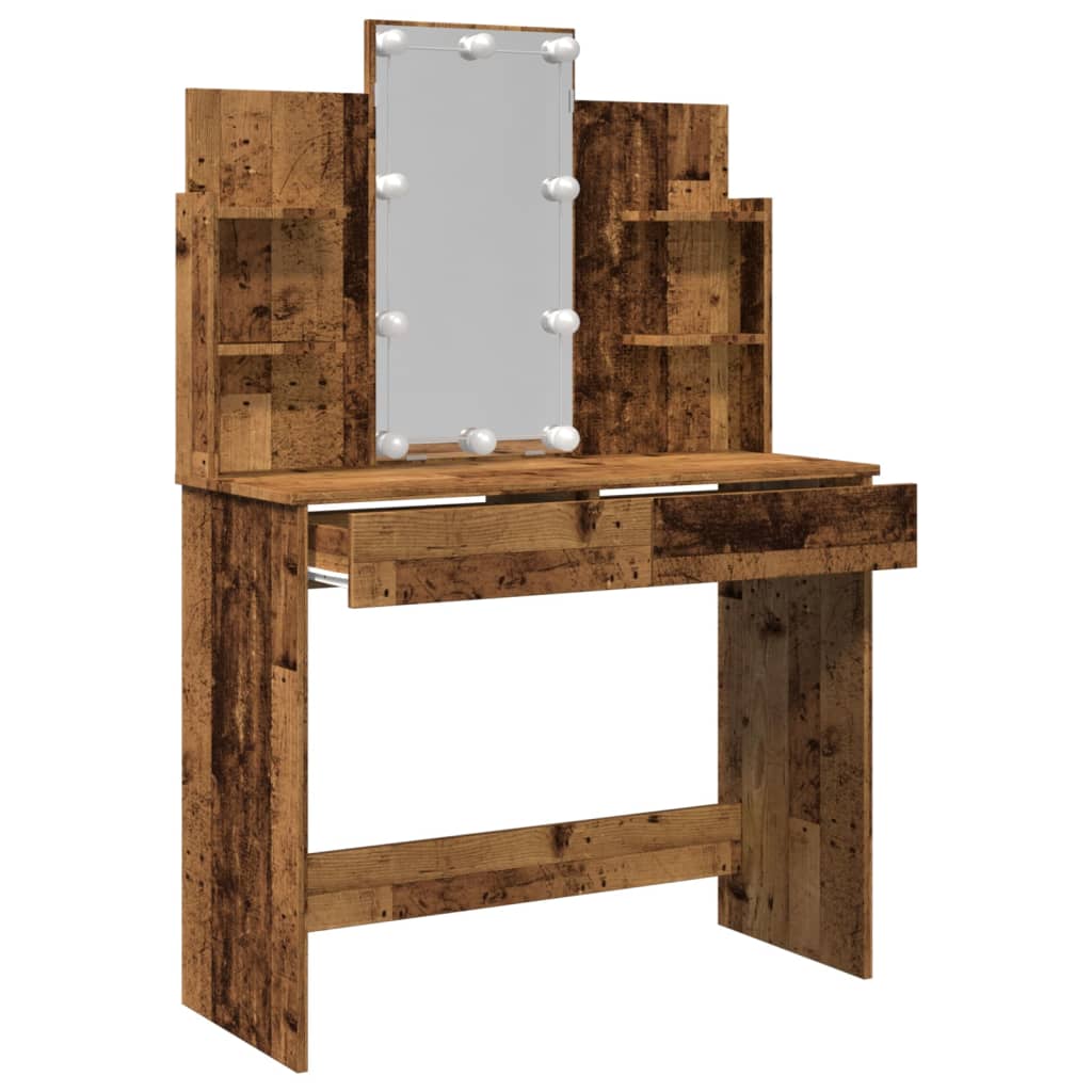 Toeletta Con Luci Led Legno Antico 96x40x142 cm - Image 5
