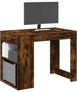 Scrivania Con Cassetto E Ripiano Rovere Fumo Legno Multistrato