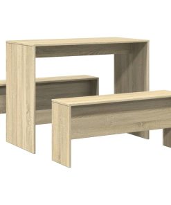 Set Tavolo Da Pranzo E Panche 3 Pz Rovere Sonoma In Truciolato