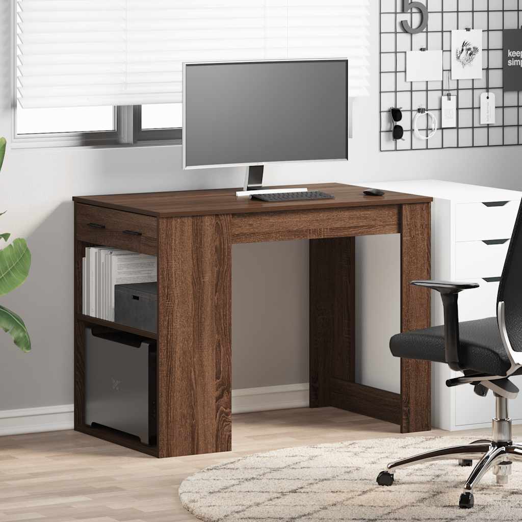 Scrivania Con Cassetto Ripiano Rovere Marrone Legno Multistrato