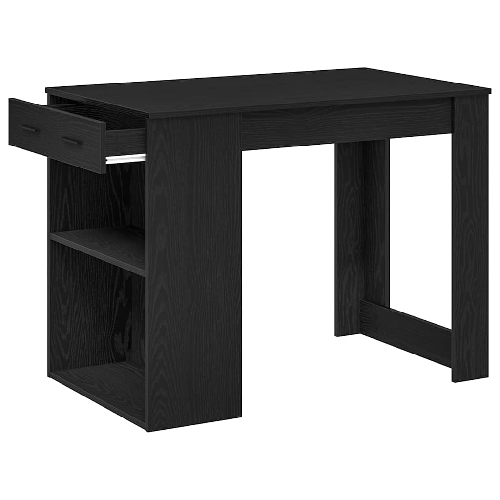 Scrivania Con Cassetto E Ripiano Rovere Nero Legno Multistrato