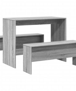 Set Tavolo Da Pranzo E Panche 3 Pz Grigio Sonoma In Truciolato